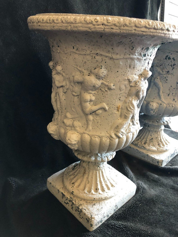 Pair Of Early 20th Century Cement Garden Vases