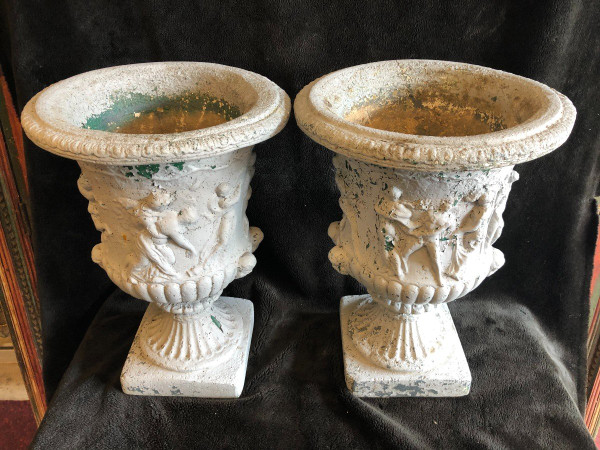 Pair Of Early 20th Century Cement Garden Vases