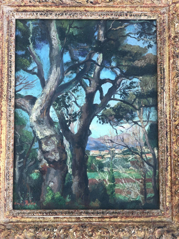 Louis Adolphe Riou (1893-1958) Vue De Village - Huile Sur Toile - Tableau