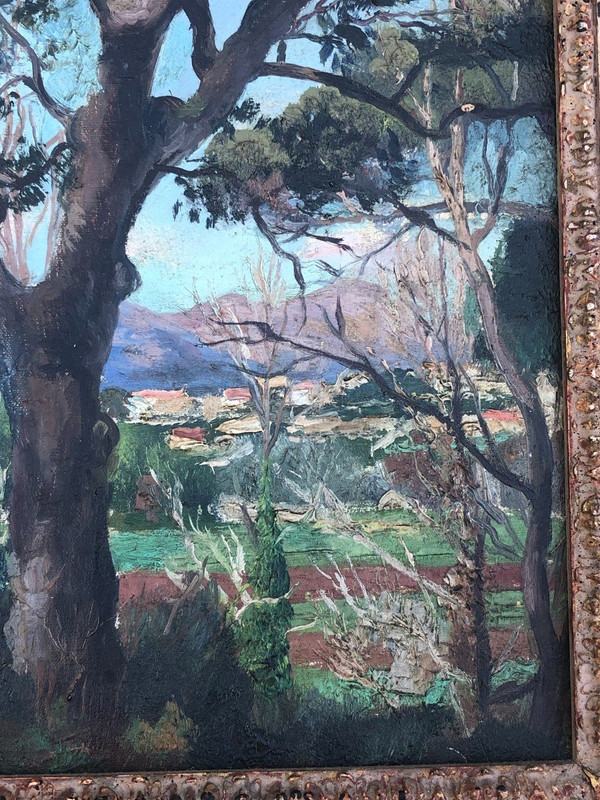 Louis Adolphe Riou (1893-1958) Vue De Village - Huile Sur Toile - Tableau