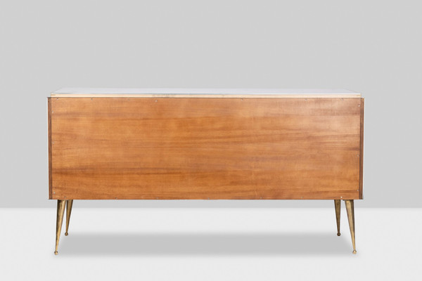 Gilded brass and glass geometric sideboard. Contemporary Italian work.