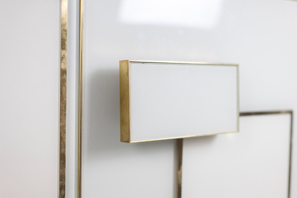 Gilded brass and glass geometric sideboard. Contemporary Italian work.