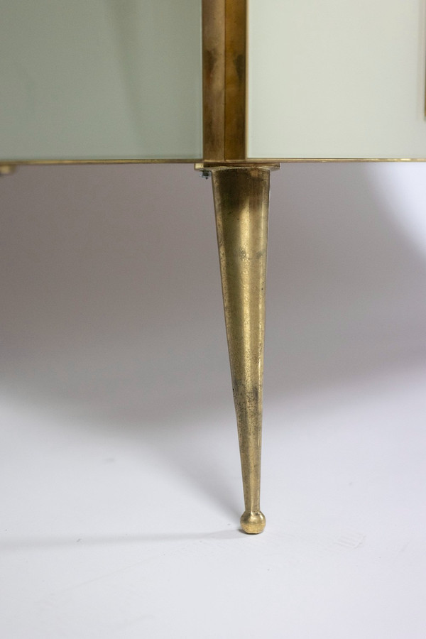 Gilded brass and glass geometric sideboard. Contemporary Italian work.
