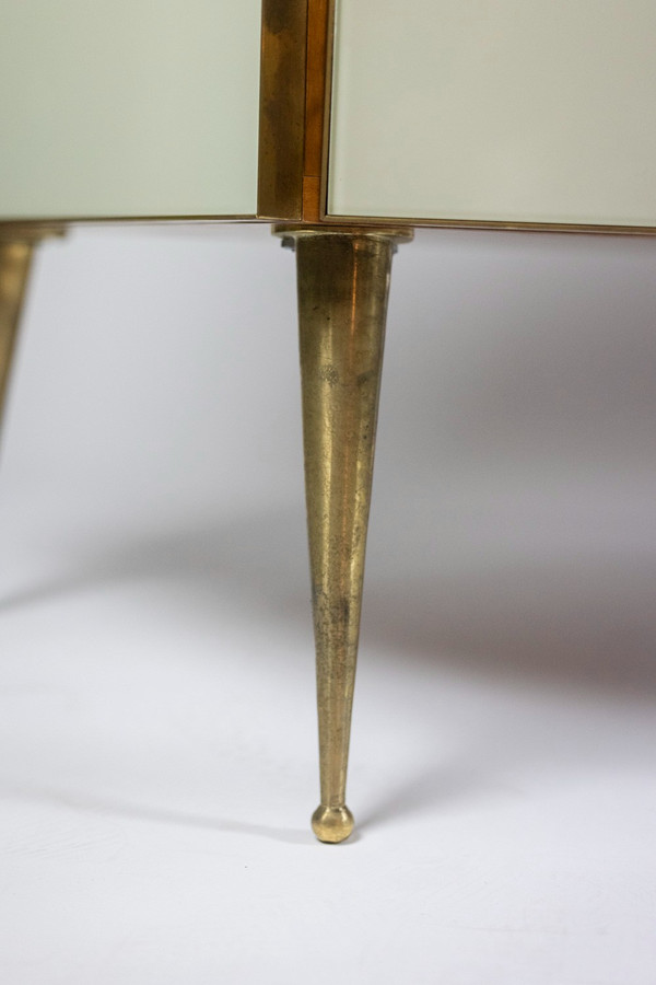 Gilded brass and glass geometric sideboard. Contemporary Italian work.