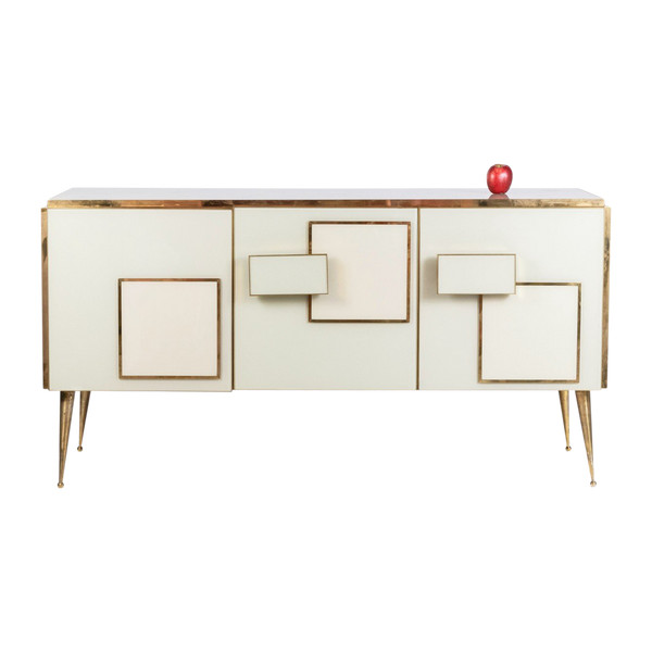 Gilded brass and glass geometric sideboard. Contemporary Italian work.