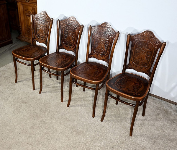 Suite of 4 Curved Beech Chairs, n°67 by Jacob & Josef Kohn - 1900