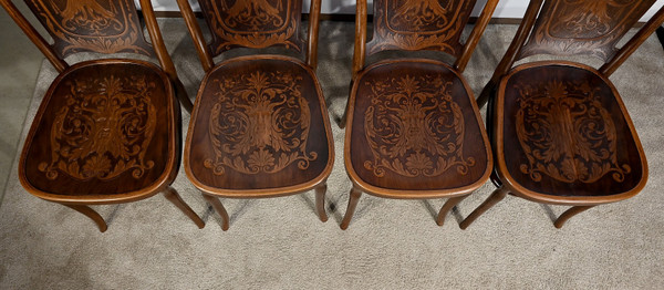 Suite of 4 Curved Beech Chairs, n°67 by Jacob & Josef Kohn - 1900