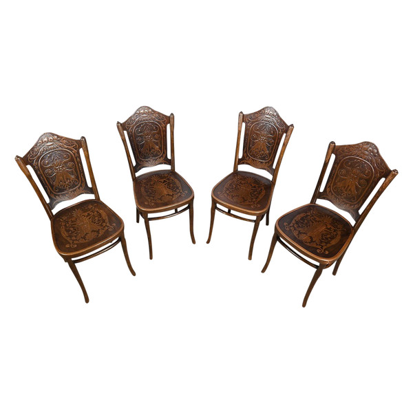 Suite of 4 Curved Beech Chairs, n°67 by Jacob & Josef Kohn - 1900