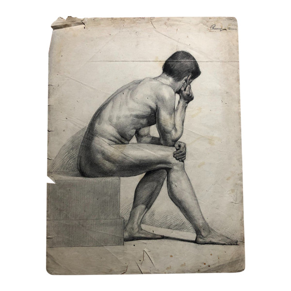 Old Academic Drawing Around 1900 By Chauvet Gaston - Pencil No. 3
