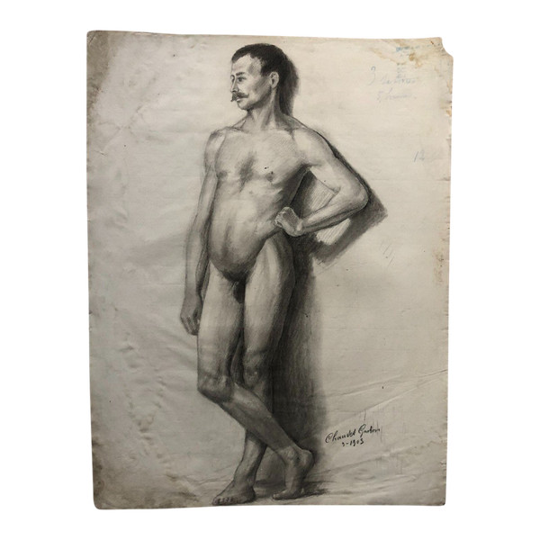 Vecchio disegno accademico intorno al 1900 di Chauvet Gaston - Matita n. 7