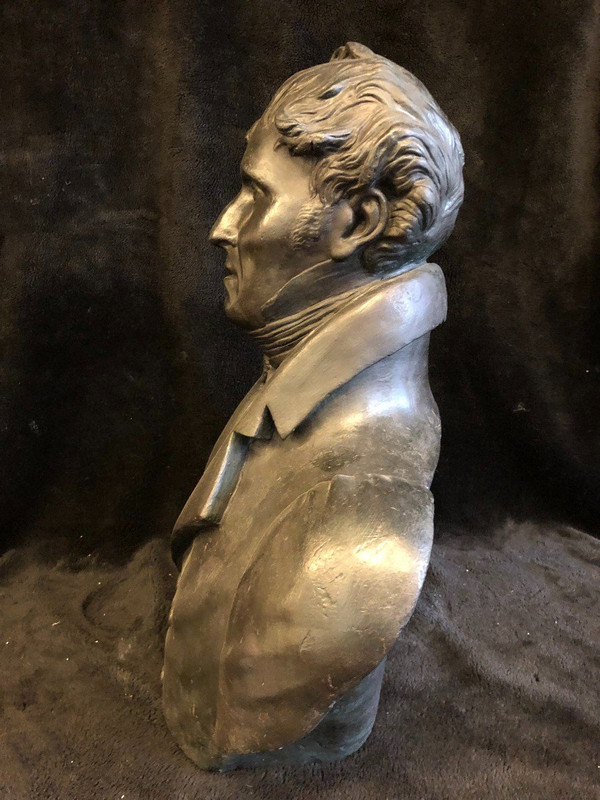 Alte Männerbüste Gips Patina Bronze Epoche Anfang des 19. Jahrhunderts H 60 Cm