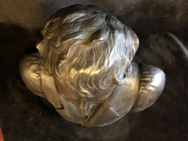 Alte Männerbüste Gips Patina Bronze Epoche Anfang des 19. Jahrhunderts H 60 Cm