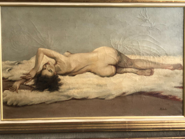 Dipinto su tela - Nudo con pelle d'orso bianco 1930 circa