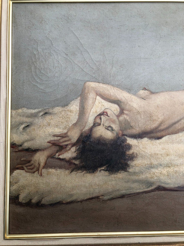 Dipinto su tela - Nudo con pelle d'orso bianco 1930 circa