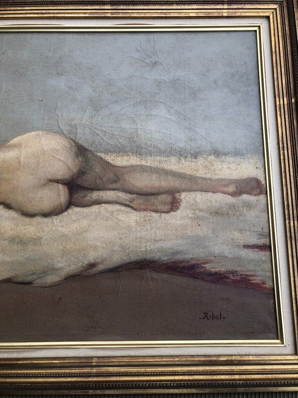 Dipinto su tela - Nudo con pelle d'orso bianco 1930 circa