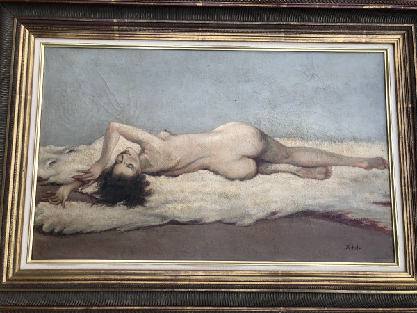 Dipinto su tela - Nudo con pelle d'orso bianco 1930 circa