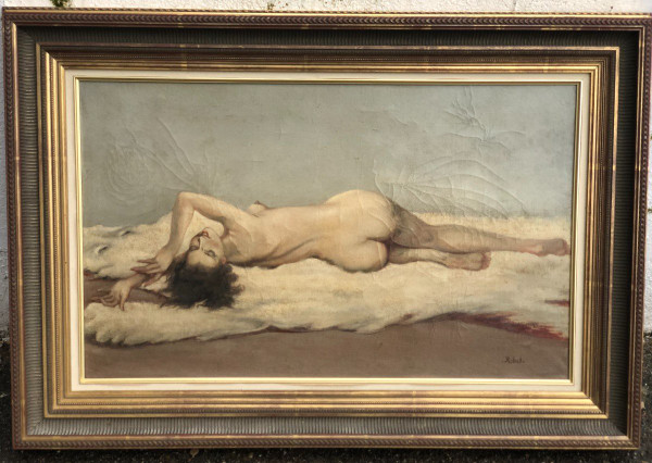 Dipinto su tela - Nudo con pelle d'orso bianco 1930 circa