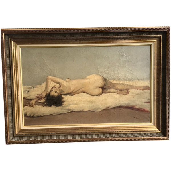 Dipinto su tela - Nudo con pelle d'orso bianco 1930 circa