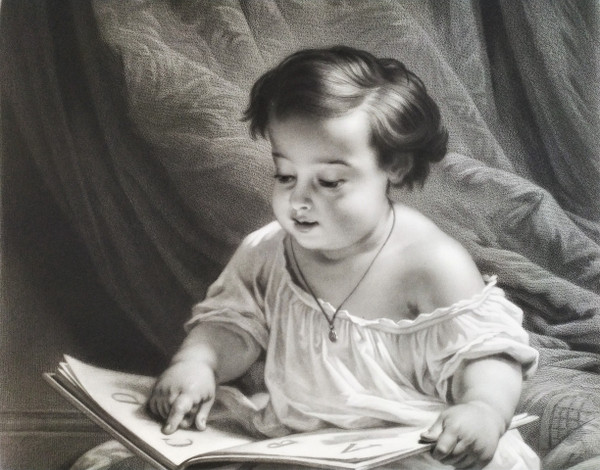 Etching The Child Portrait Study 19th Century Engraving By Jouanin After Holfeld Print