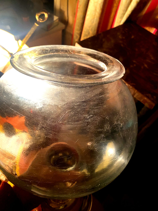 Very large leech jar on shower stand in blown glass from the 18th century south of France