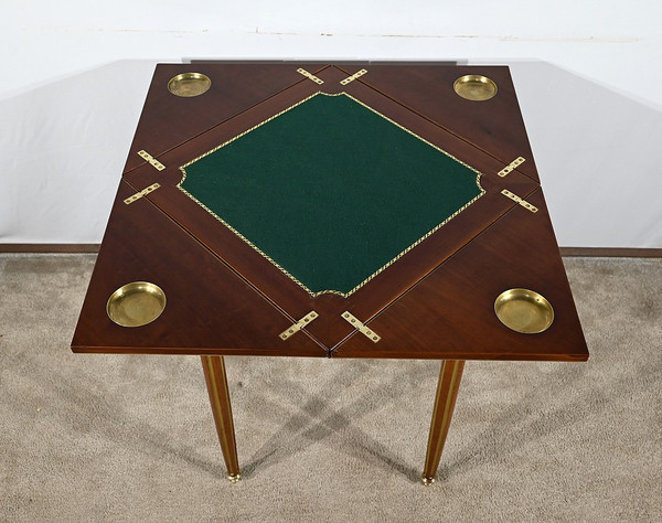 Tavolo da gioco Mouchoir in mogano, stile Luigi XVI, periodo Napoleone III - Metà del XIX secolo
