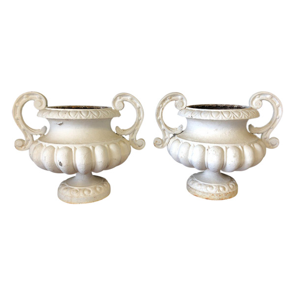 Pair Of Garden Cast Iron Vases Late 19th Century