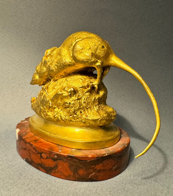 Scultura in bronzo dorato "Topo con mosca" T. ANCONA
