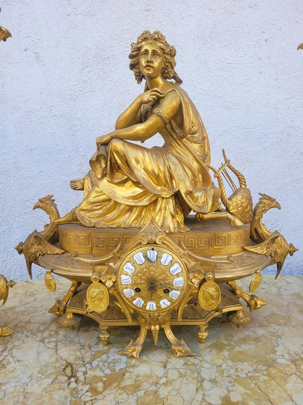 Picard, Muse de la musique, Garniture, bronze doré, XIXème Siècle