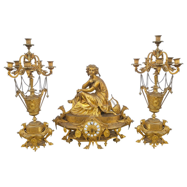 Picard, Muse de la musique, Garniture, bronze doré, XIXème Siècle