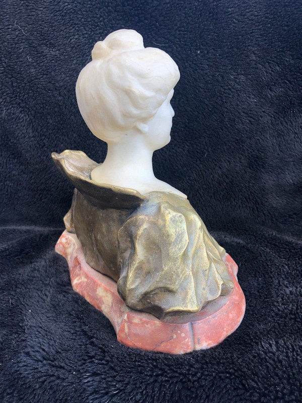 Büste Frau Epoche Jugendstil Vergoldete Bronze Und Marmor