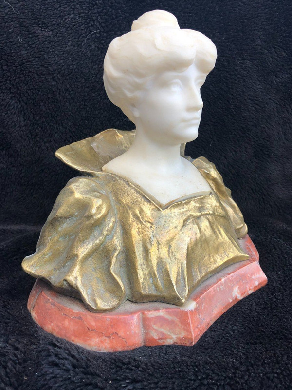Büste Frau Epoche Jugendstil Vergoldete Bronze Und Marmor