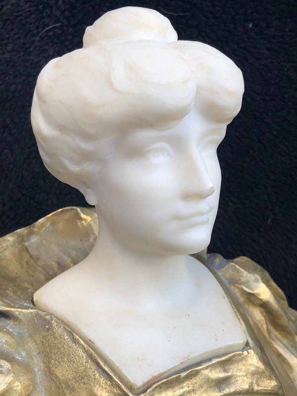 Büste Frau Epoche Jugendstil Vergoldete Bronze Und Marmor
