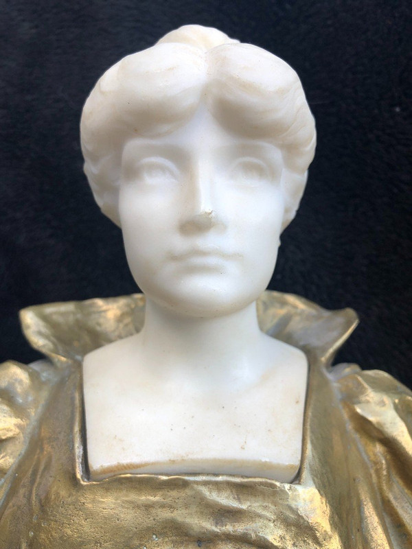 Büste Frau Epoche Jugendstil Vergoldete Bronze Und Marmor
