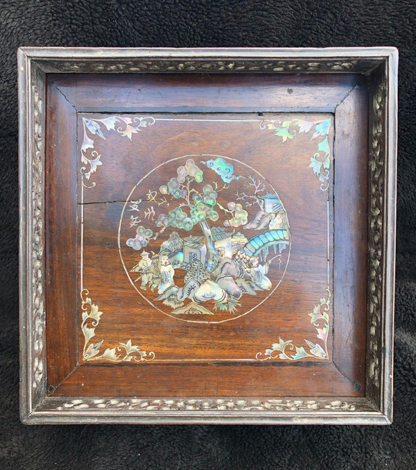 Scholar's Table Or Wooden Tray Inlaid With Mother-of-pearl Indochina 19th