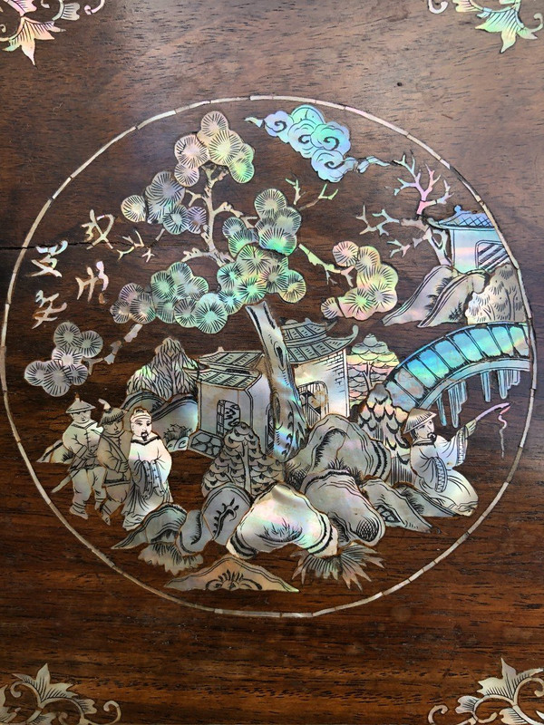 Scholar's Table Or Wooden Tray Inlaid With Mother-of-pearl Indochina 19th