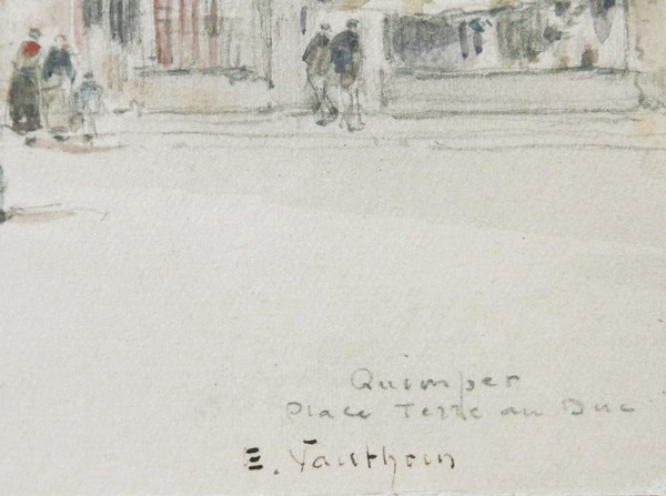 Ernest Germain VAUTHRIN, Vue animée de la Place Terre au Duc à Quimper