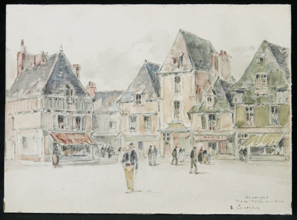 Ernest Germain VAUTHRIN, Vue animée de la Place Terre au Duc à Quimper