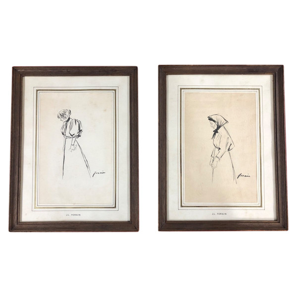 Jean-louis Forain (1852-1931) Due disegni a inchiostro di china