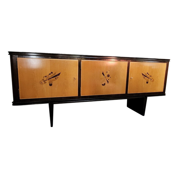 Enfilade - Bar En Marqueterie De Bois Exotiques, Années 60