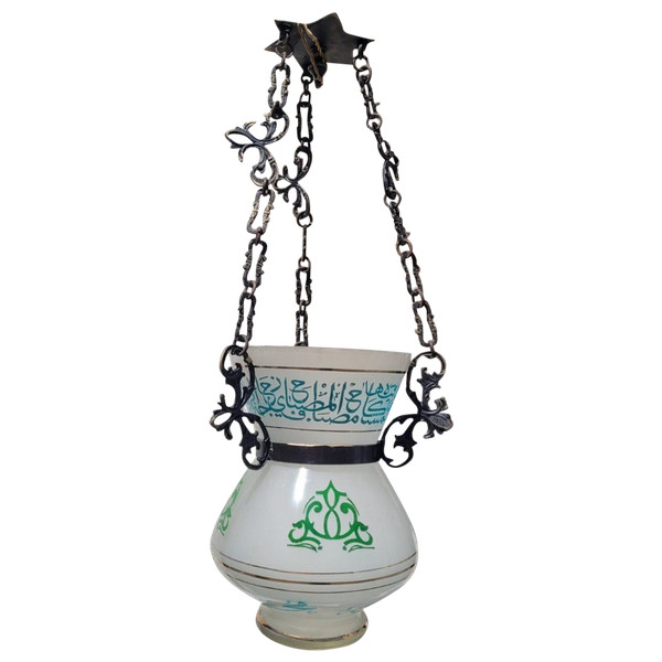 Moscheenlampe aus Glas und Bronze, 20. Jahrhundert