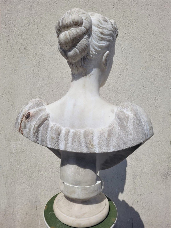 *Offre spéciale  *Busto di dama, marmo bianco firmato Waldo Story, Roma 1894