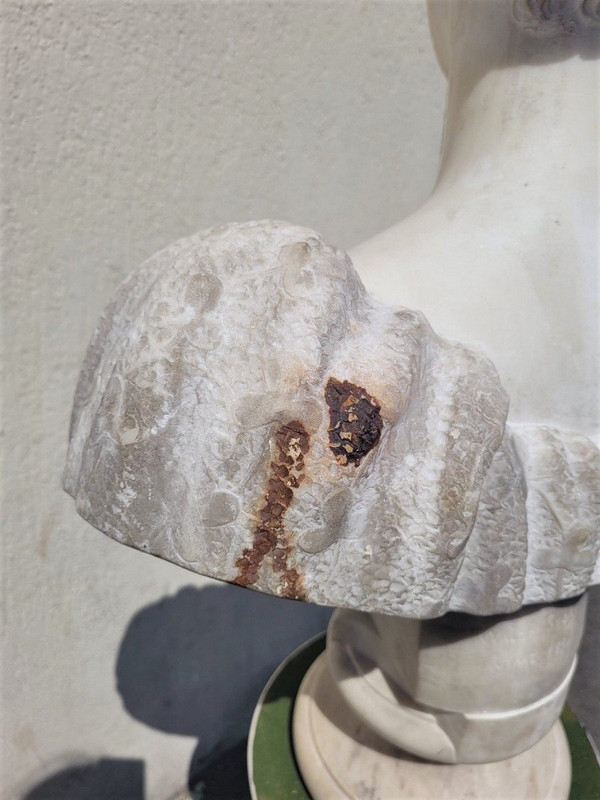 *Offre spéciale  *Busto di dama, marmo bianco firmato Waldo Story, Roma 1894