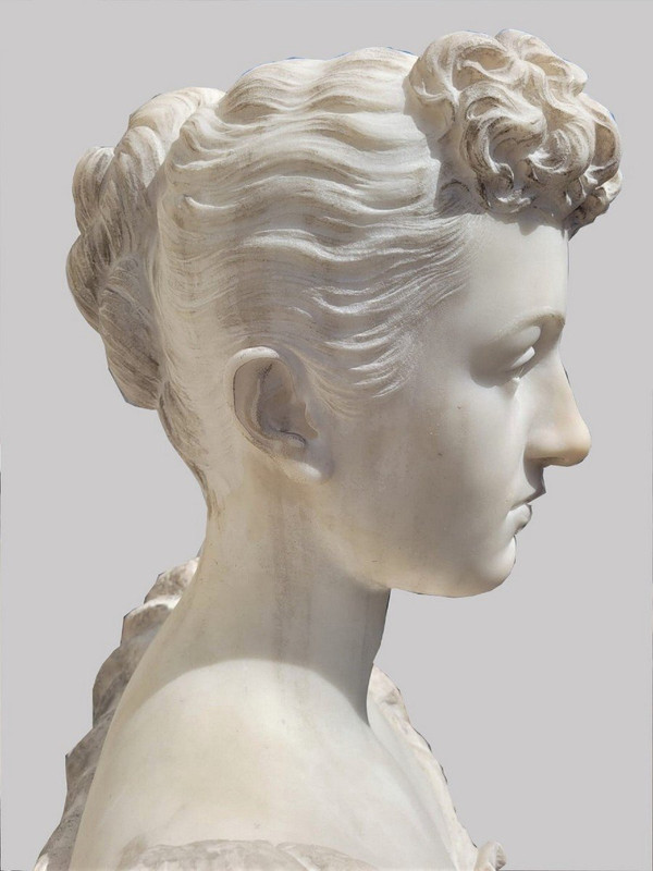 *Offre spéciale  *Busto di dama, marmo bianco firmato Waldo Story, Roma 1894
