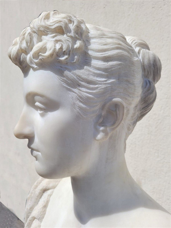 *Offre spéciale  *Busto di dama, marmo bianco firmato Waldo Story, Roma 1894