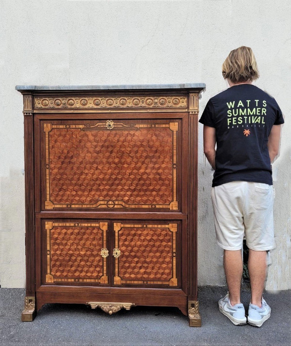 *Offre spéciale  *Grande Secretaire con ribalta in intarsio, fine XIX secolo