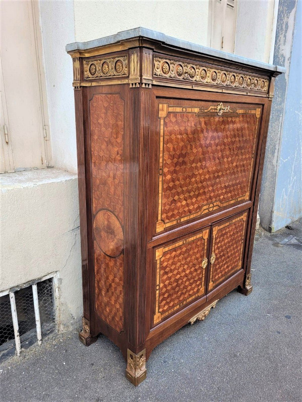 *Offre spéciale  *Grande Secretaire con ribalta in intarsio, fine XIX secolo