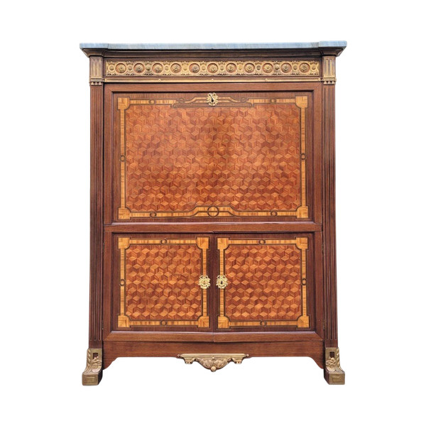 *Offre spéciale  *Grande Secretaire con ribalta in intarsio, fine XIX secolo