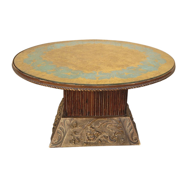 *Offre spéciale*Table Basse En Bois Et Verre églomisé, Art Déco, XXème Siècle