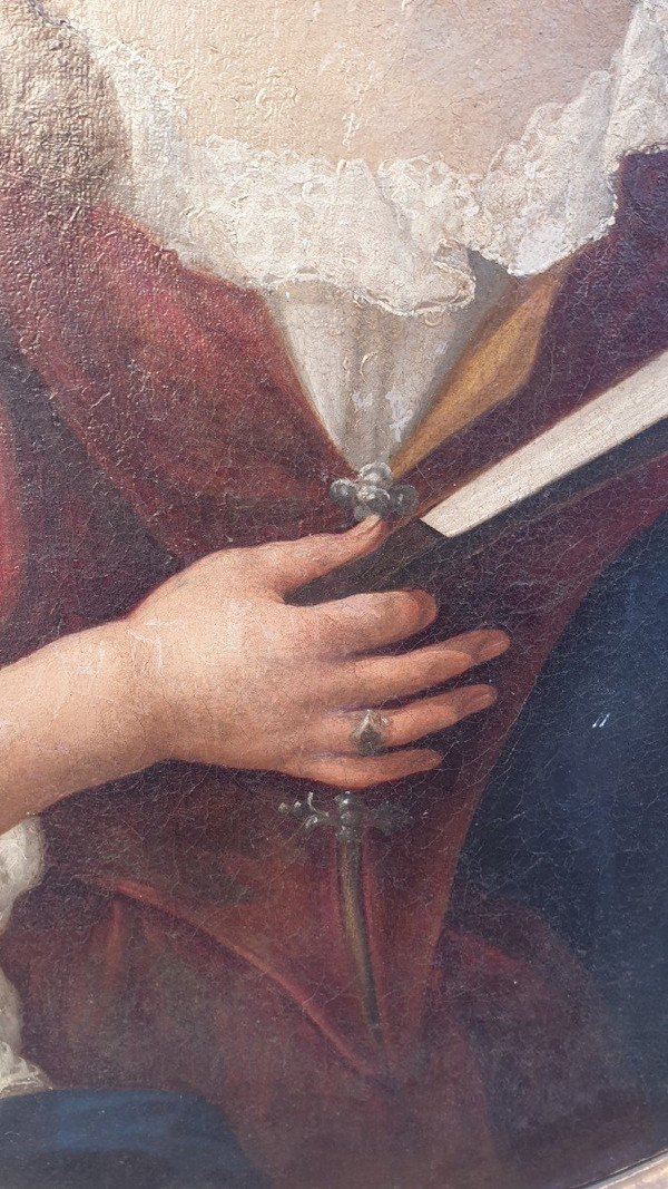 Porträt einer Dame mit Fächer, oval gerahmt, 18. Jahrhundert