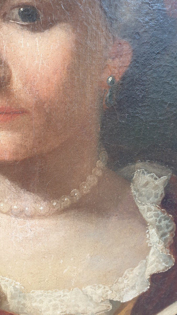 Porträt einer Dame mit Fächer, oval gerahmt, 18. Jahrhundert